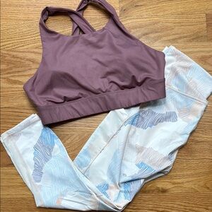Purple Sports Bra and Patterned Leggings Set